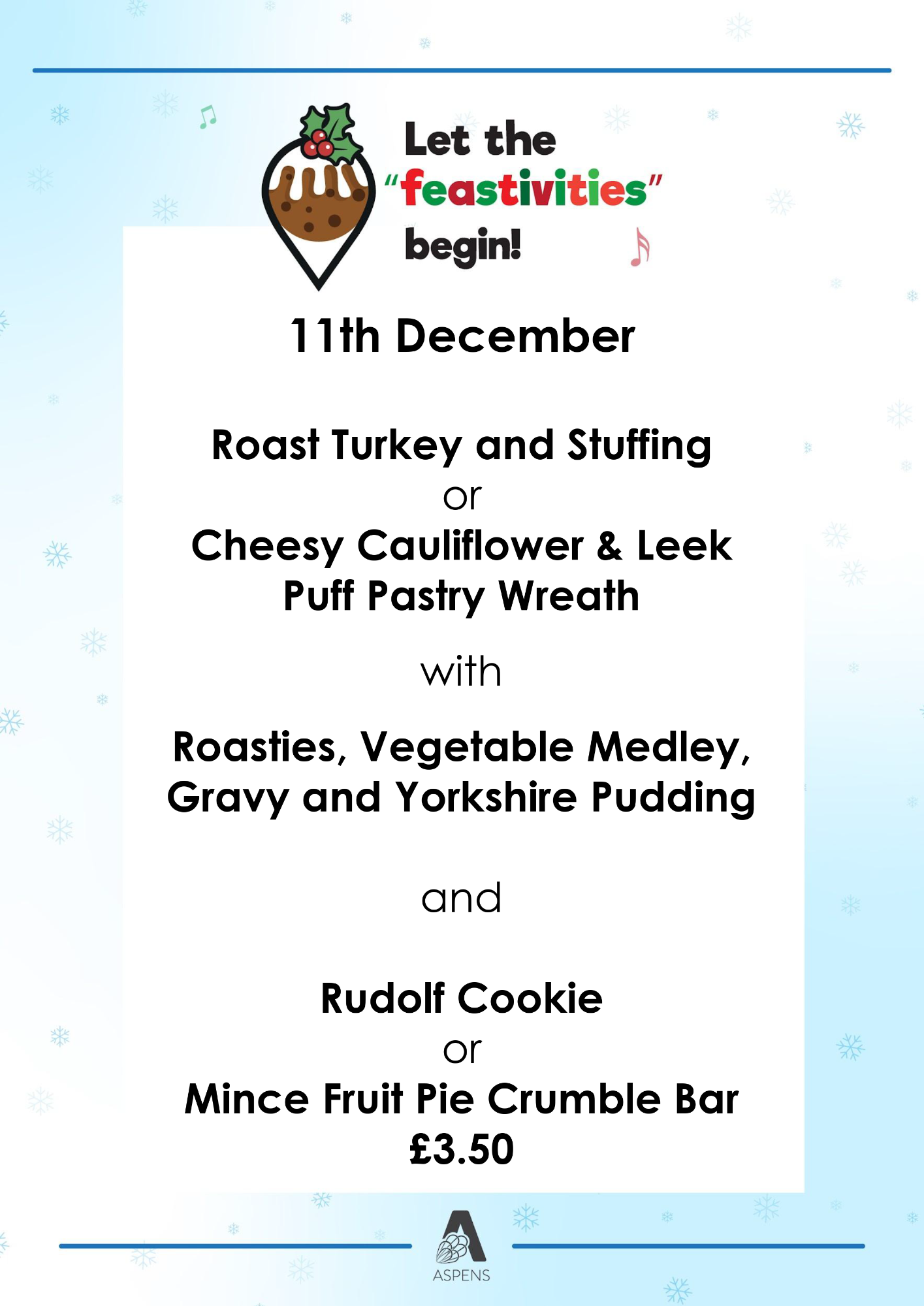 Christmas dinner menu and link to downloadable pdf